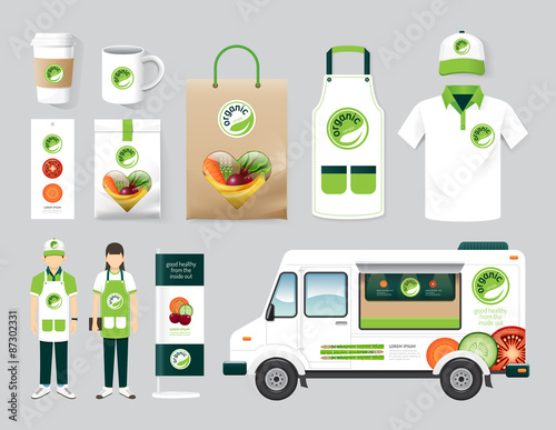 Vector restaurant cafe design set street food truck shop, flyer,