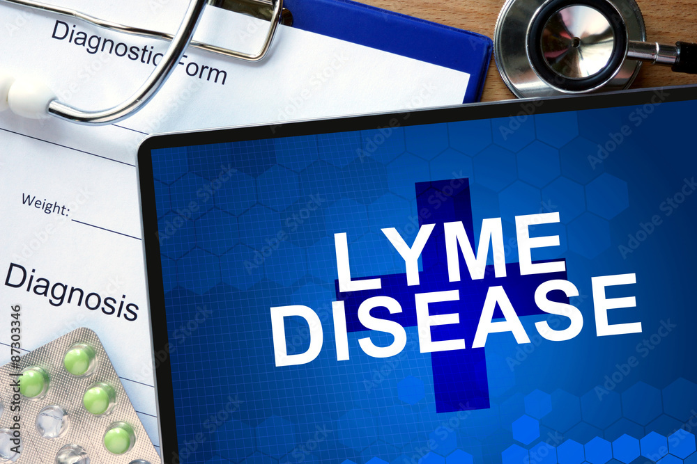 Diagnosis Lyme disease, pills and stethoscope.