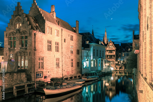 Picturesque night canal Dijver in Bruges