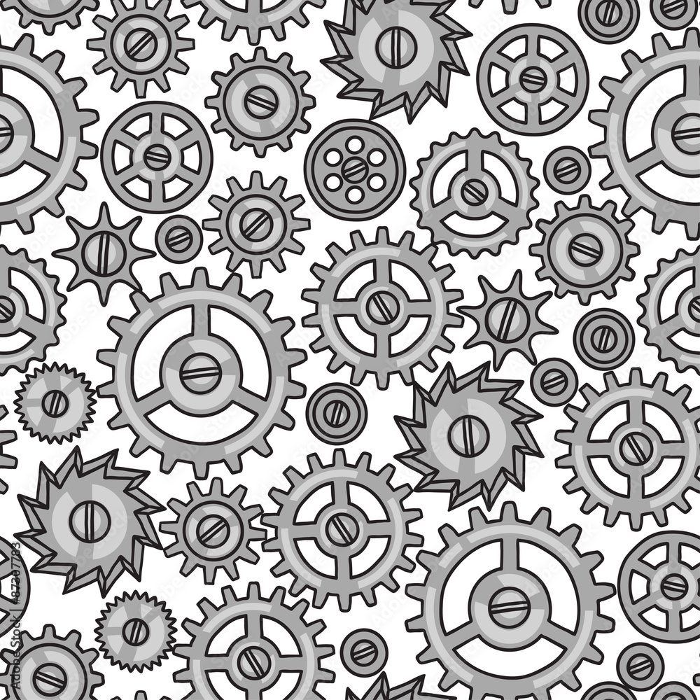 Steampunk seamless pattern of metal gears in doodle style