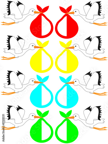 Flying stork carrying a surprise in a sling