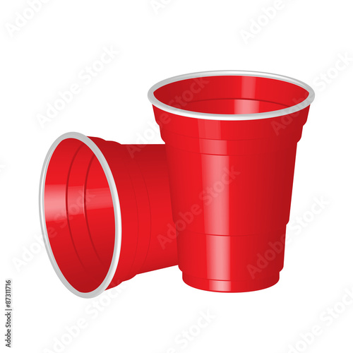 Party red plastic cup isolated on white background