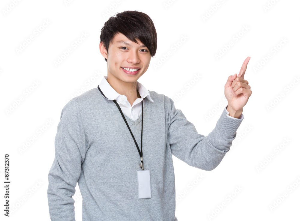 Young businessman with finger point up Young businessman with finger point up