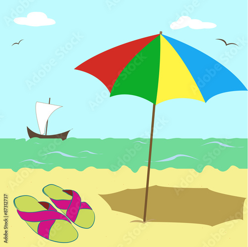 shale under an umbrella by the sea