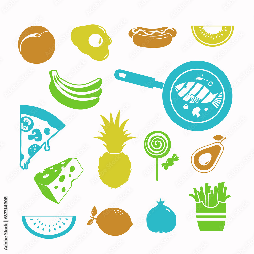 Vector food black icon set Vector food black icon set