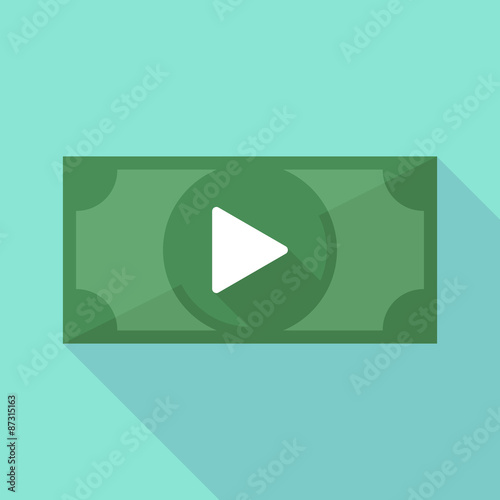 Long shadow banknote icon with a play sign