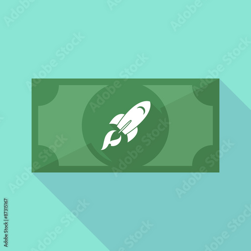 Long shadow banknote icon with a rocket