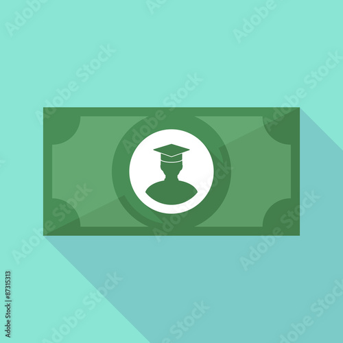 Long shadow banknote icon with a student