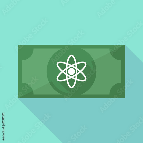 Long shadow banknote icon with an atom