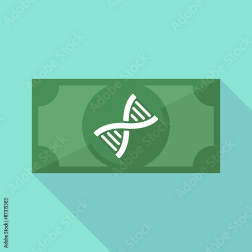 Long shadow banknote icon with a DNA sign