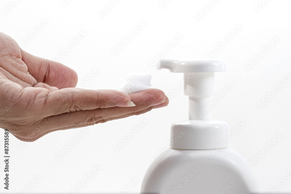 Close up Plastic bottle of skin care product on white background Close up Plastic bottle of skin care product on white background