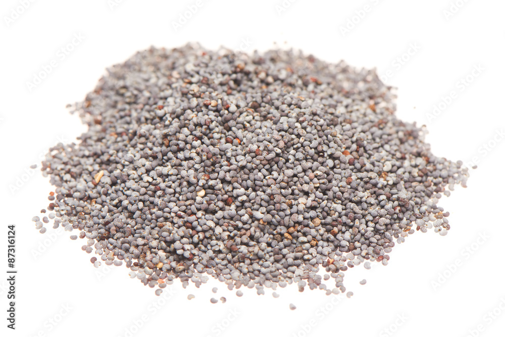 Pile of poppy seeds isolated on white background Pile of poppy seeds isolated on white background
