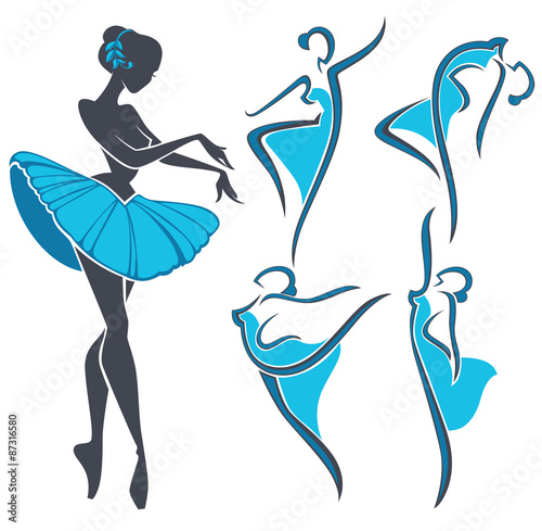 silhouette of beauty ballet dancer, vector collection