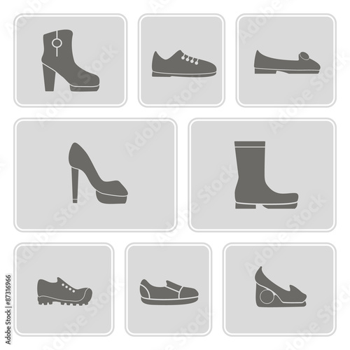 set of monochrome icons with shoes for your design