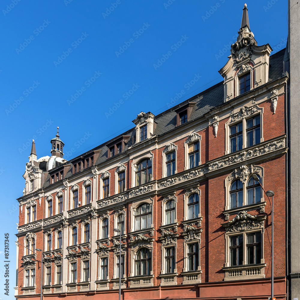 Facade of the  tenement built in Neo-Baroque style in Katowice