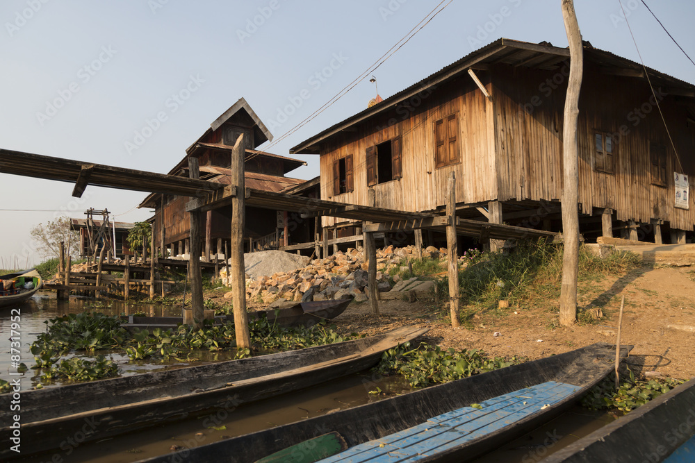 A fishing village on stilts on Inle lake in Burma