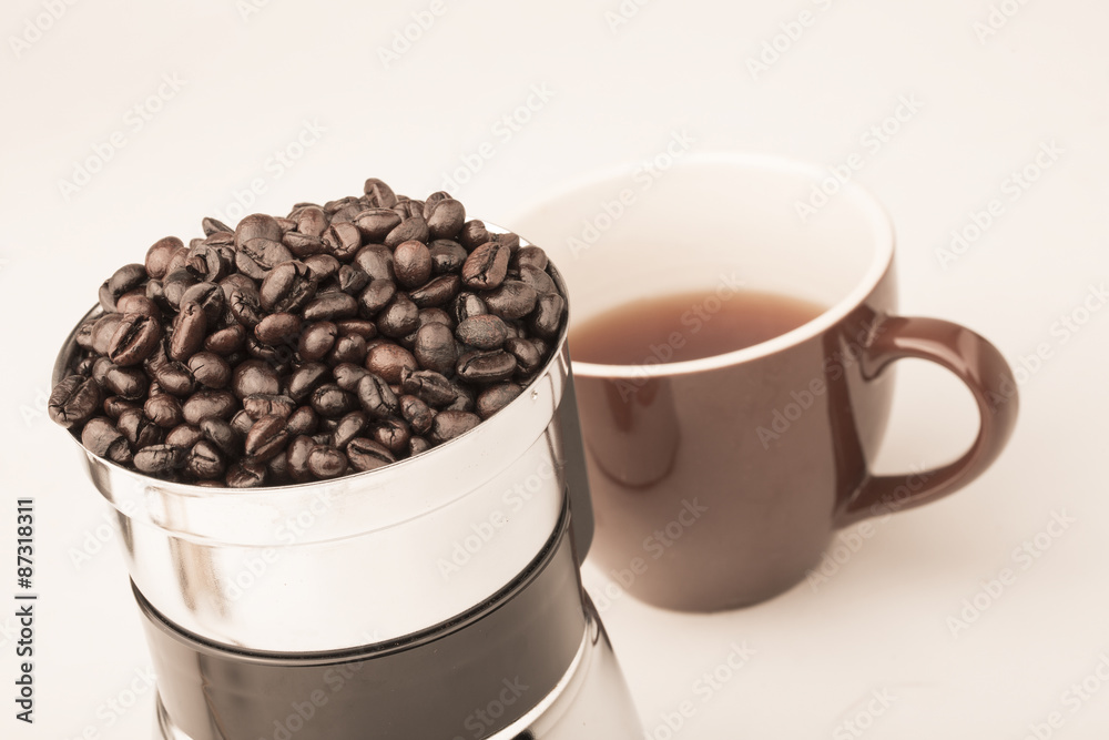 Coffee beans in coffe grinder Coffee beans in coffe grinder