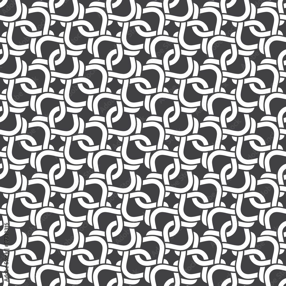 Seamless pattern of intersecting twisting stripes with swatch for filling. Fashion geometric background for web or printing design.