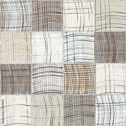 Seamless quilted pattern with grunge striped and checkered squar