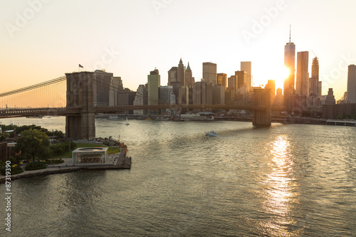 New York City Brooklyn Bridge downtown buildings skyline