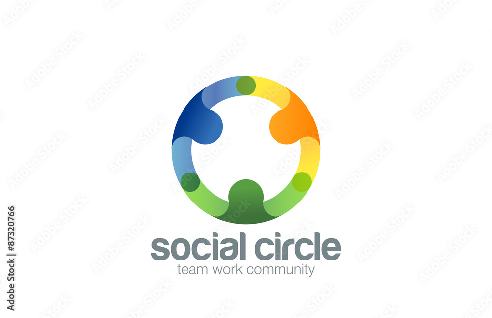 Social Team work Logo design vector template with abstract chara