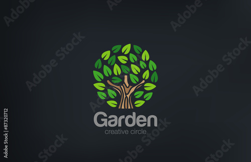 Abstract Green Tree Logo Circle shape design vector template. ..