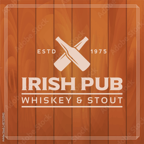 irish pub label on wooden background