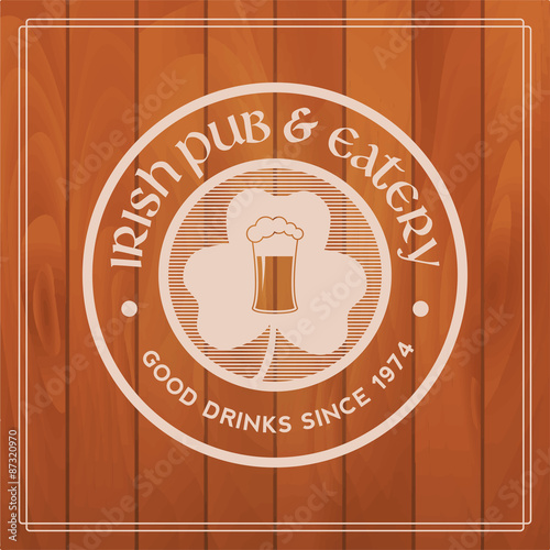 irish pub label on wooden background