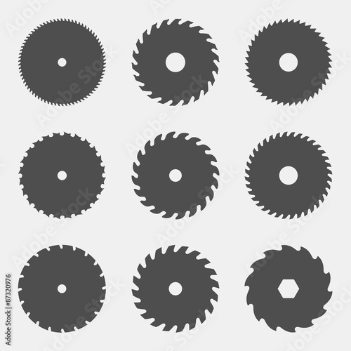 vector set of different black silhouettes of circular saw blades