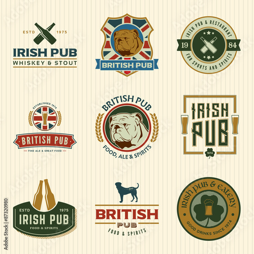 vector set of irish and british pub labels, badges and design el
