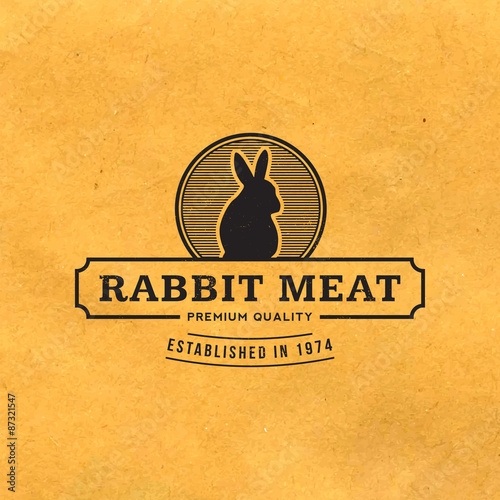 premium rabbit meat label with grunge texture on old paper backg