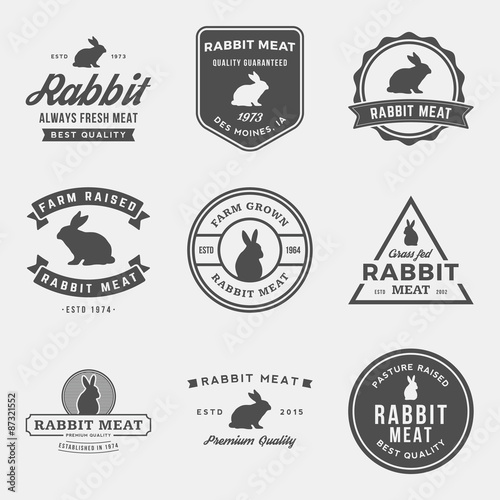 vector set of premium rabbit meat labels, badges and design elem