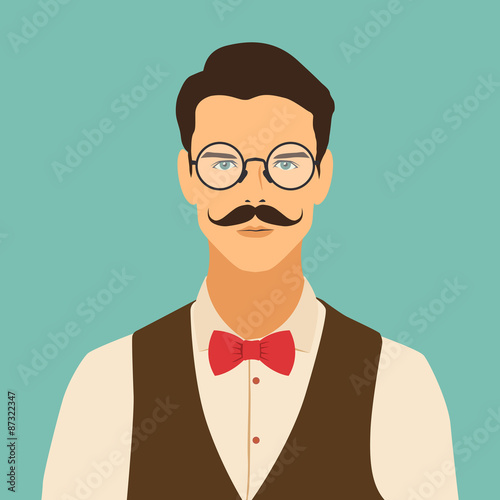 flat hipster character. stylish young guy with glasses. avatar i