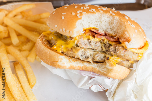 Amerigan Burger serve with french fries. photo