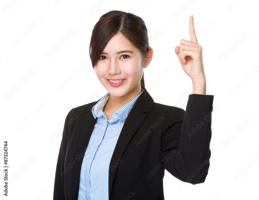 Asian young businesswoman finger point up Asian young businesswoman finger point up