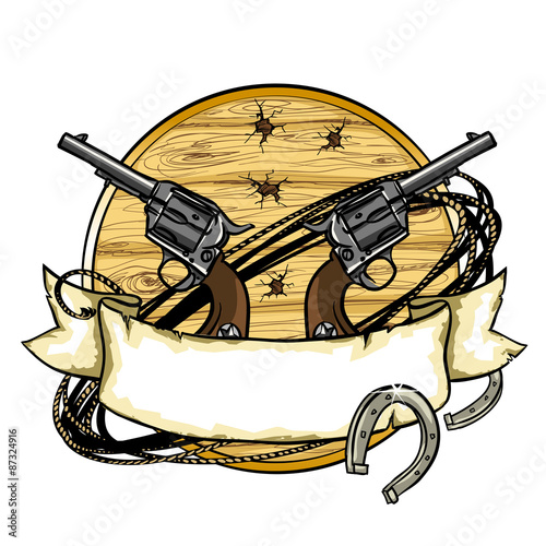Wild West label design with ribbon banner and space for text