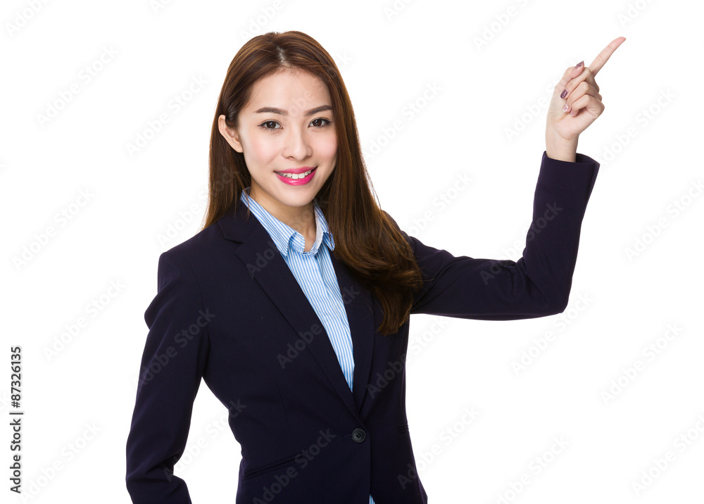 Asian Young businesswoman with finger point up Asian Young businesswoman with finger point up