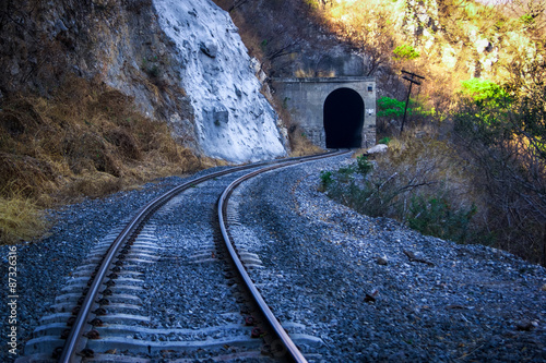Curves on the railways at the entrance of the tunnel