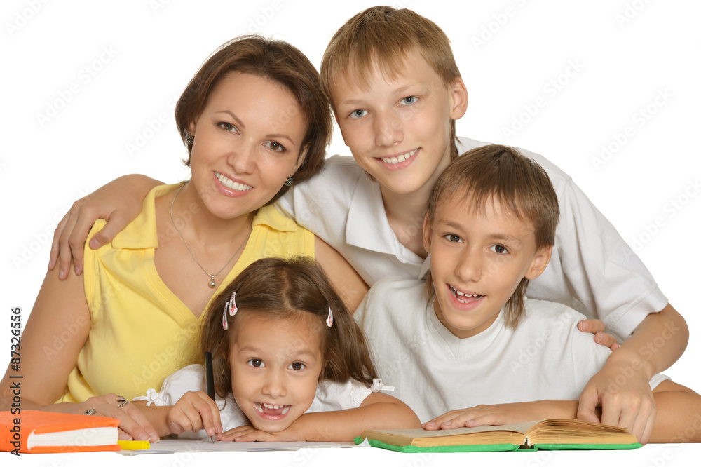 Mother help children do their homework Mother help children do their homework
