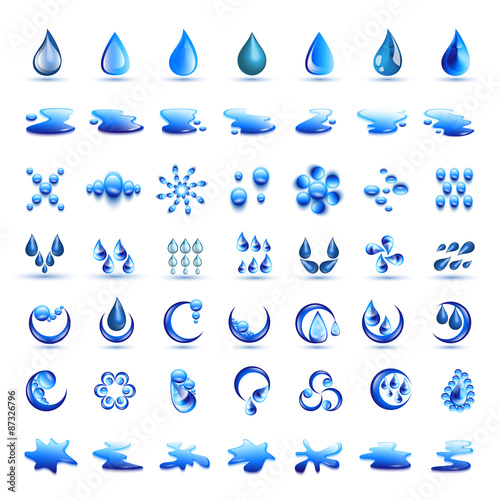 Water And Drops Icons Set - Isolated On White Background - Vector Illustration, Graphic Design