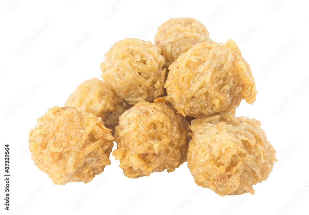 Taro ball deep fried is delicious snack in isolated background.
