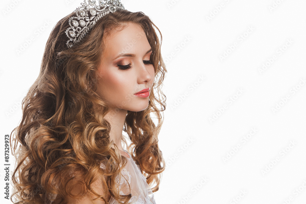 Portrait of young beautiful bride with stylish make-up and
