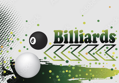 Abstract billiard background with green arow and  colorful dots