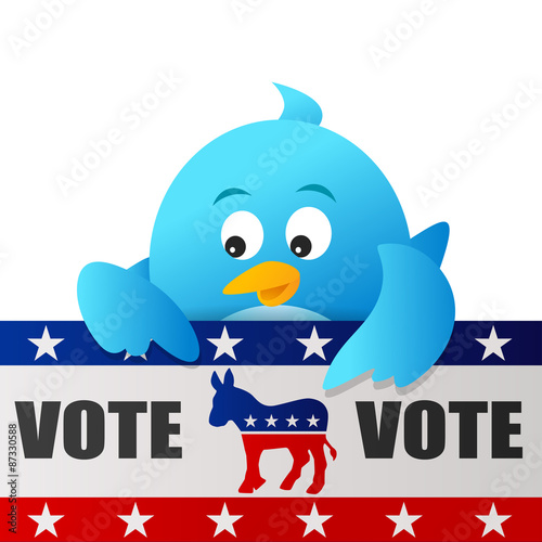 Fotografie Blue Bird Vote for Democrat sign on white background