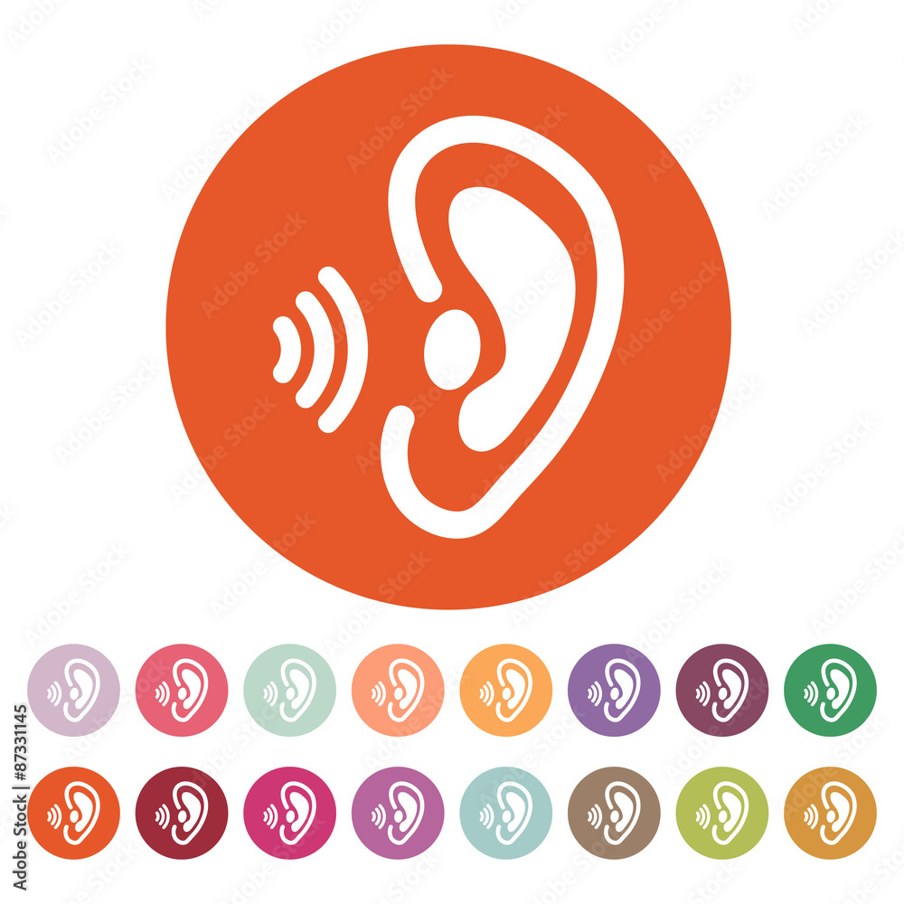 The ear icon. Sense organ and hear, understand symbol. Flat The ear icon. Sense organ and hear, understand symbol. Flat