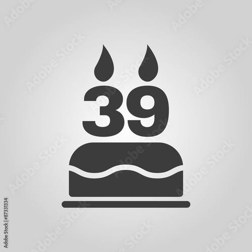 The birthday cake with candles in the form of number 39 icon. Birthday symbol. Flat