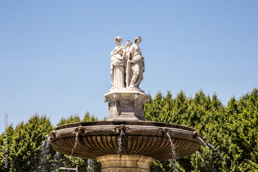 Portrait view of Fountain at La Rotonde in Aix-en-Provence