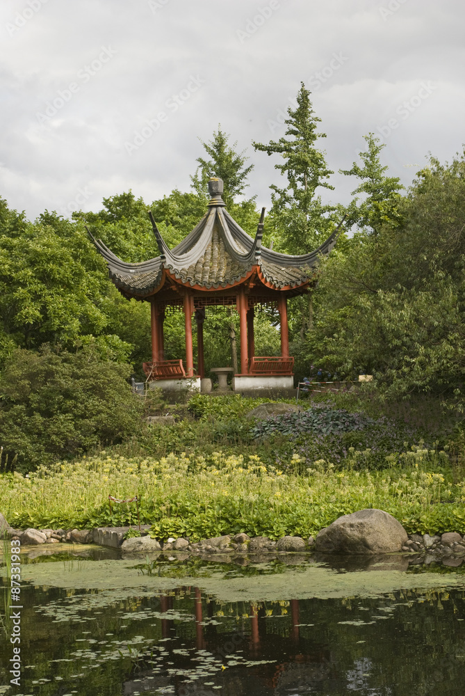 View of the Chinese pavilion at the Botanical Gardens in small Flottbek, hamburg, germany. View of the Chinese pavilion at the Botanical Gardens in small Flottbek, hamburg, germany.