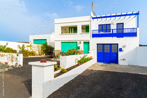 Typical houses in Canarian village of El Golfo on coast of Lanzarote island, Spain