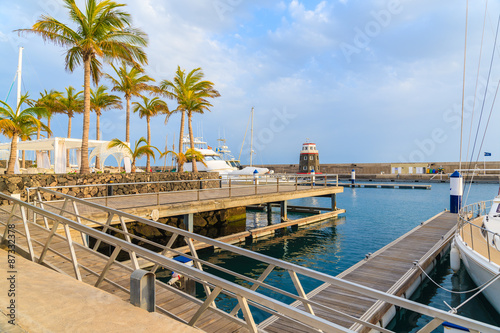 Modern marina in Puerto Calero built in Caribbean style  Lanzarote  Canary Islands  Spain
